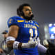 SDSU's linebacker Jason Freeman (11) talks to press after winning the FCS semifinals on Friday, Dec. 15, 2023 at Dana J. Dykhouse in Brookings.